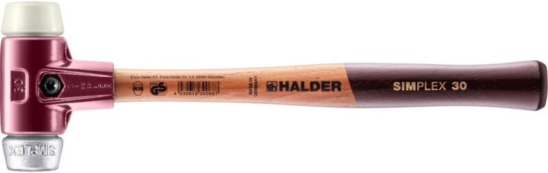 SIMPLEX-Schonhammer, Nylon / Weichmetall mit Tempergussgehäuse und hochwertigem Holzstiel D=30 mm 3089.030