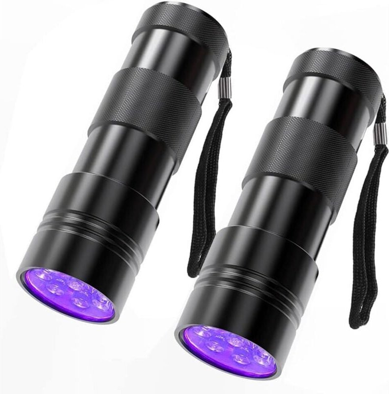 Thumbnail - Jalleria - UV-Taschenlampe im Set, 12 LEDs, 395 nm, Schwarzlicht-Taschenlampe, Mini-Detektor für Hunde, Urinflecken, Bet...