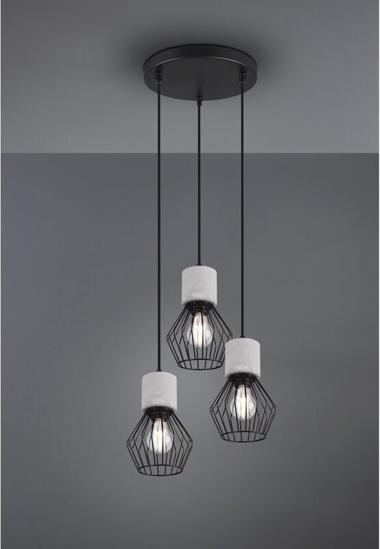 Trio Leuchten - Industrial led Pendellampe mit 3 Drahtkörben in Schwarz & Betonoptik, ø 25cm