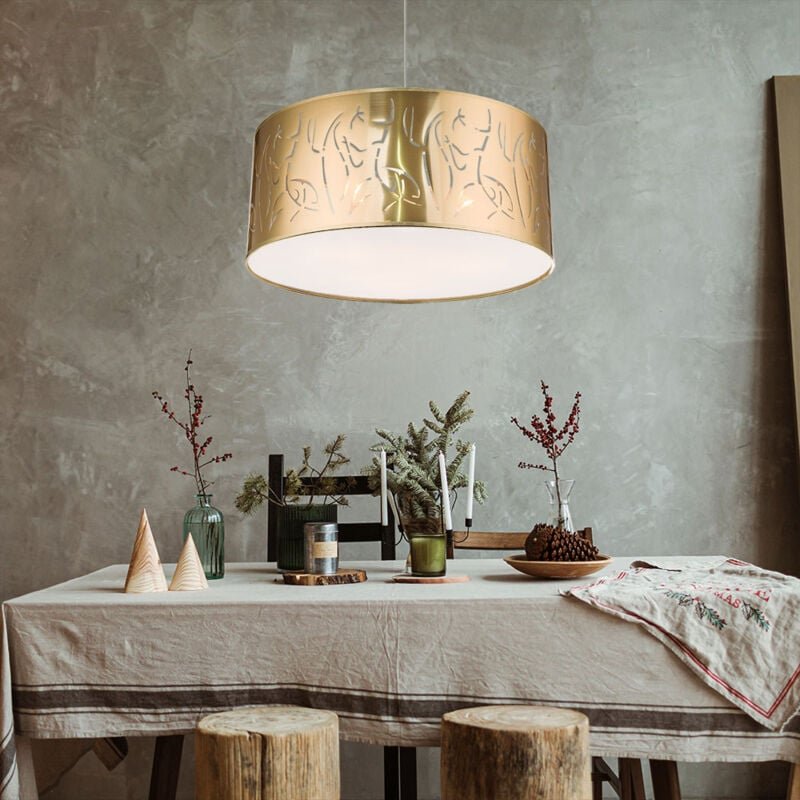 Schirmleuchte Hängelampe Pendelleuchte Hängeleuchte Wohnzimmer, 3 flammig nickel matt gold Dekorstanzungen1x 3x E27 Fass...