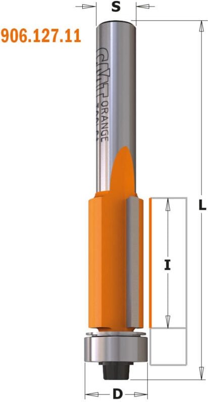 Hartmetall-Bohrer zum Bündigfräsen D=9.5x25.4 L=68.2 S=8 Z=2 Gerade mfls CMT 90609511
