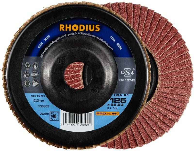 Thumbnail - Rhodius Abrasives - rhodius lsa P1, 10 Stück, 115 mm, Korn 40, Fächerschleifscheibe
