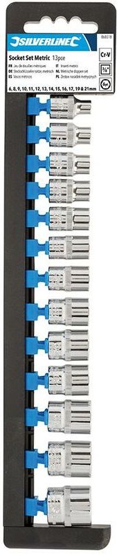 Silverline - Sechskant-Steckschlüsseleinsätze, metrisch, 3/8-Zoll-Antrieb, 13-tlg. Satz 6–21 mm