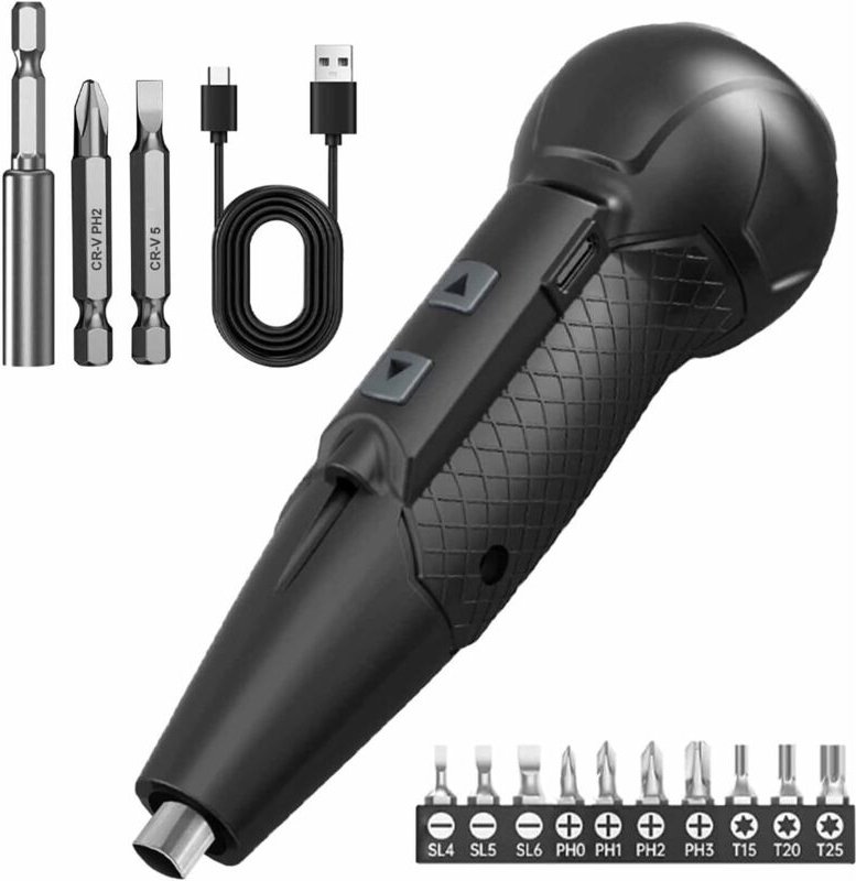 Akku-Schraubendreher, wiederaufladbares Elektrowerkzeugset, tragbares magnetisches Reparaturset mit LED-Leuchte und Typ-...