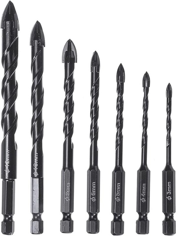 ZVD - 7er-Pack 3–12 mm Spiralbohrer, U-Schlitz-Schaftkante, für elektrische Bohrer, Säge, Kunststoff, Glas, Fliesen