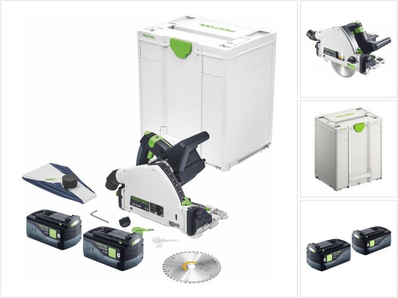 Festool TSC 55 KEB-Basic Akku Tauchsäge 18 V / 36 V ( 2x 18 V ) 160 mm Brushless + 2x Akku 5,0 Ah + Systainer - ohne Lad...