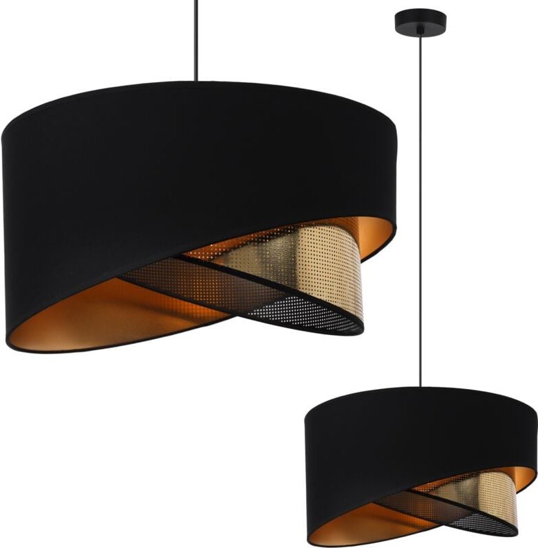 Asti Slant Hängelampe Schwarz 1 Flacher Schwarz-Gold Lampenschirm Ts