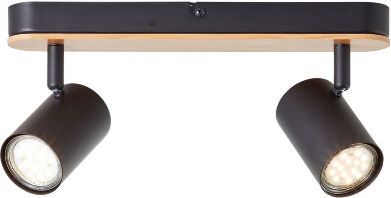 Brilliant Niels Spotbalken 2flg schwarz matt/natur, Metall/Bambus, 2x LED, GU10, 10 W