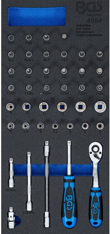 Werkstattwageneinlage 1/3: Steckschlüssel-Satz 6,3 mm (1/4') 41-tlg.