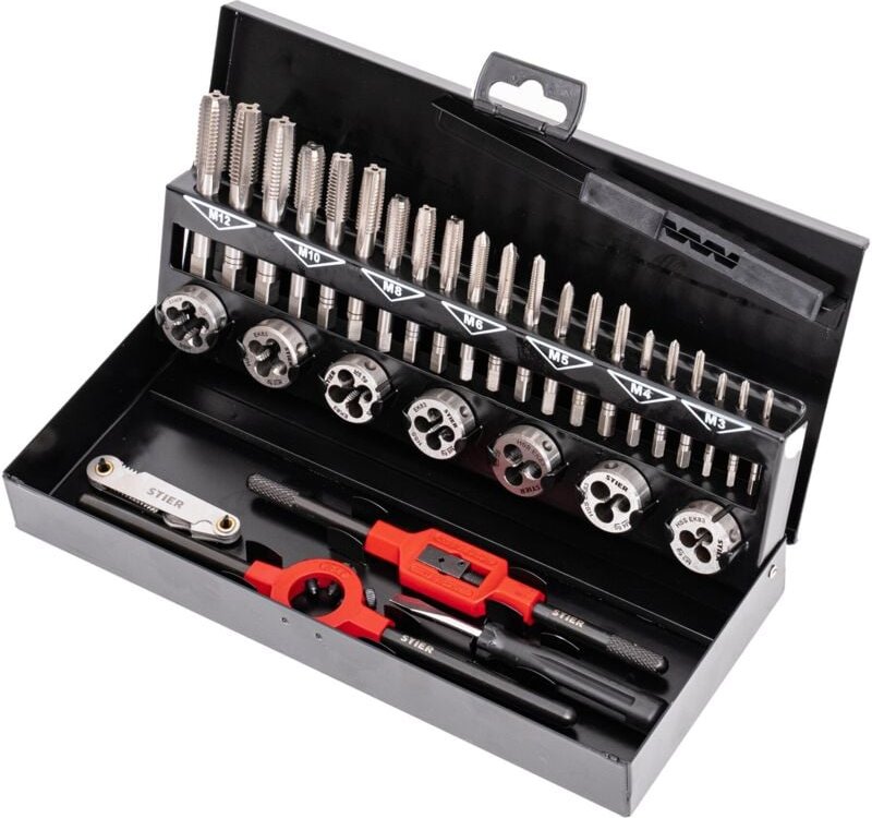 Gewindeschneidzeug-Satz / Gewindeschneider Set 32-teilig M3-M12 hss-g, Für metrische Innen- und Außengewinde, ISO-Normge...