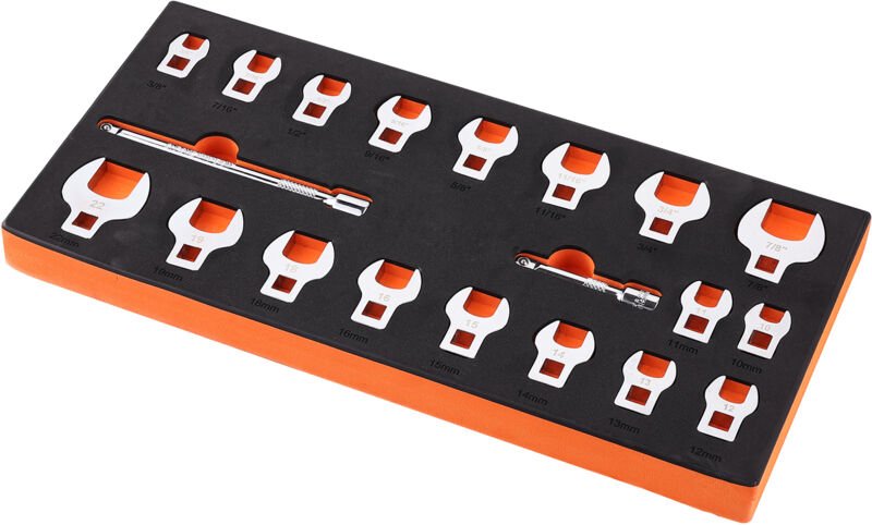 Mophorn - Crowfoot-Schlüsselsatz, 20-teiliger 3/8'-Antrieb mit 2 Verlängerungsstangen und EVA-Organizer, sae 3/8'-7/8' u...
