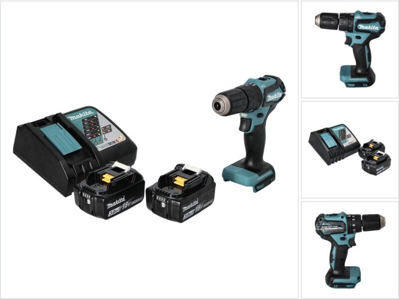 Dhp 483 rf Akku Schlagbohrschrauber 18 v 40 Nm Brushless + 2x Akku 3,0 Ah + Ladegerät - Makita