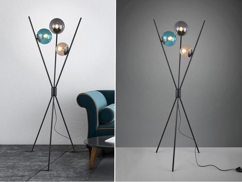 Led Dreibein Stehleuchte mit bunten Glaskugeln, Höhe 156cm