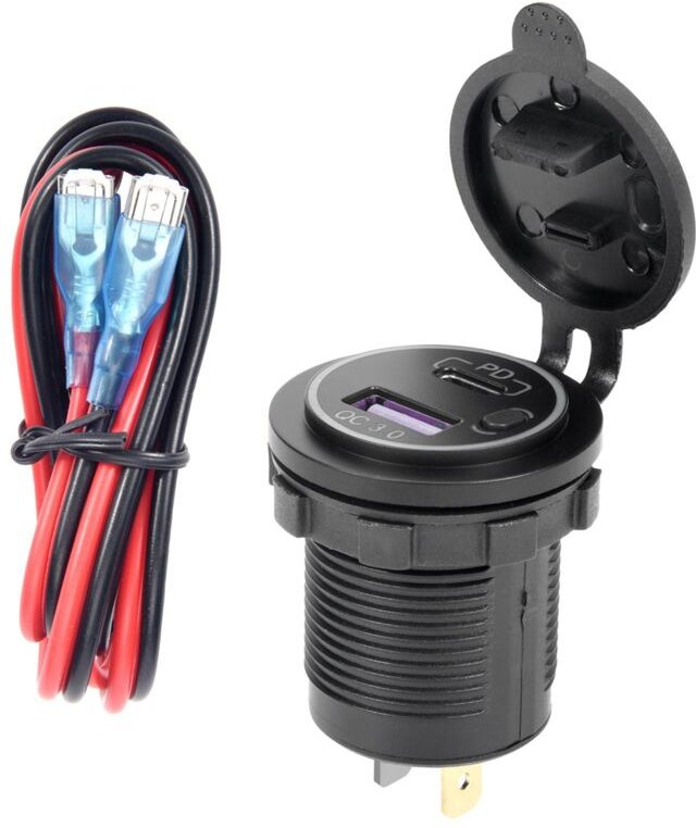 Tlily - pd Typ c USB-Autoladegerät mit Ein-/Ausschalter für Motorrad-Wohnmobil, Blau