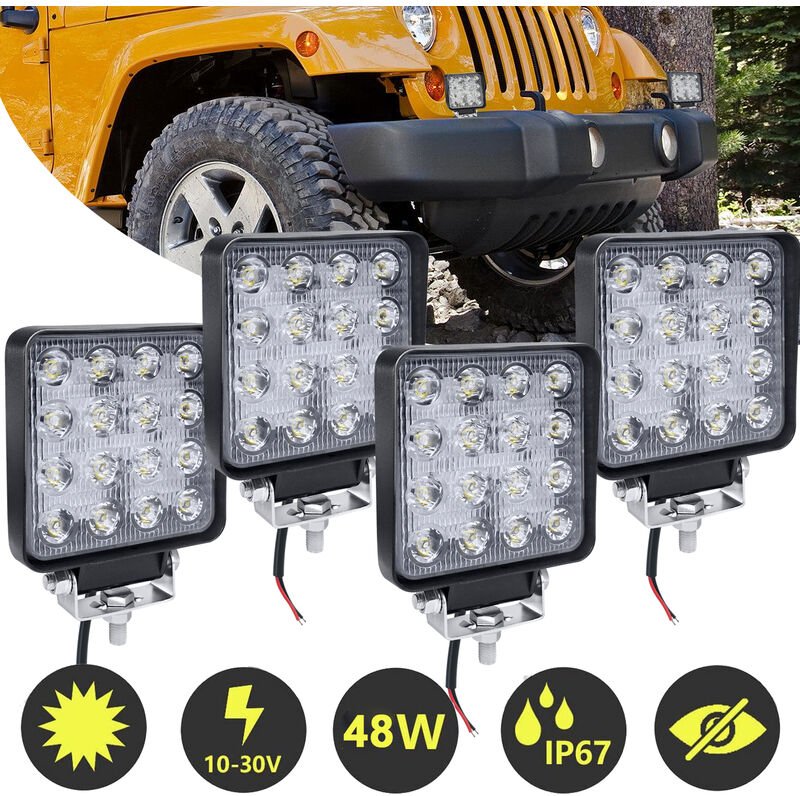 Uisebrt - led Arbeitsscheinwerfer 12V led Zusatzscheinwerfer 4 x 48W - Offroad Auto Scheinwerfer Reflektor Flutlicht Rüc...
