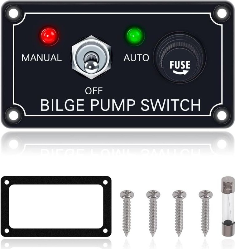Panel de control de bomba de sentina de 3 vías (manual-apagado-automático) con indicador LED, 12 V CC, disyuntor de 5 A ...