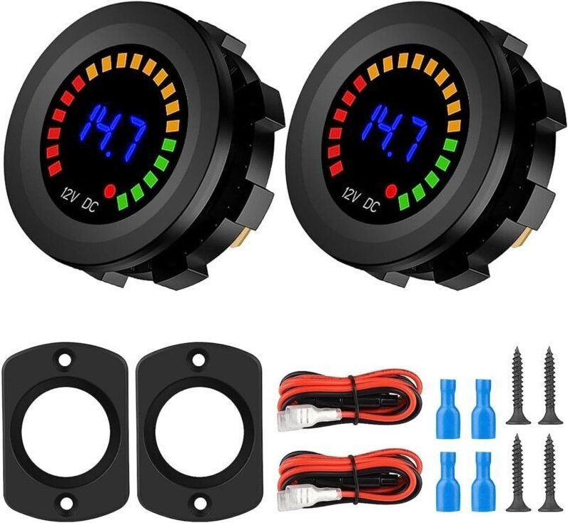 Stück wasserdichte LED-Digitalvoltmeter, DC 12V/24V Batterietester mit Spannungsalarm für Auto, Boot, Motorrad, LKW und ...