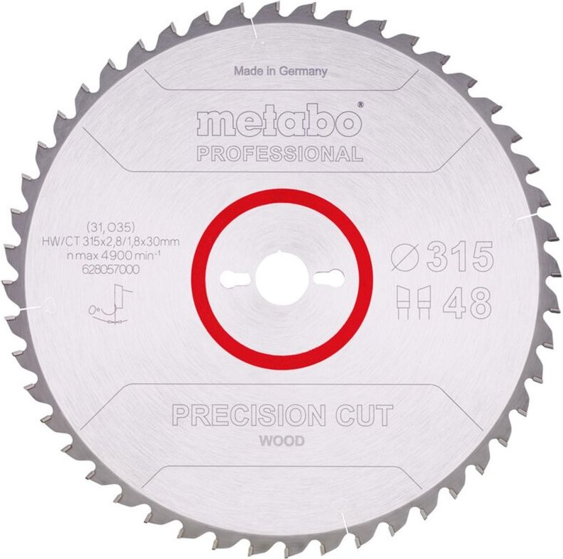 Kreissägeblatt hw/ct 315x2,8x30 mm 48 wz 0° 48 wz - Metabo