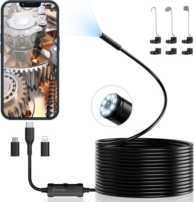 1920 HD Snake Inspection Endoskopkamera mit 8 LEDs, keine WLAN-Rohrinspektionskamera für Android und iOS (5 M)