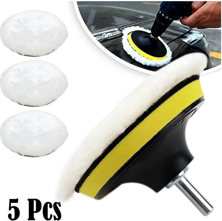 5 Stück 150 mm Woll-Polierpad, Polierscheibe, Polierschwamm-Pads, Auto-Polierset mit M14-Bohrer zum Autopolieren, Schlei...