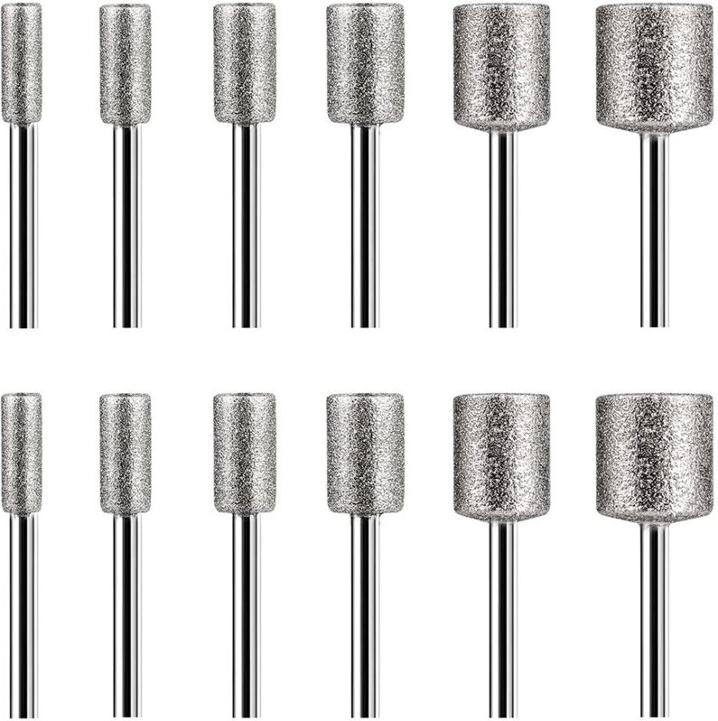 Tlily - Steinschnitzset, 12-teiliges Diamant-Fräser-Set für Steine, Glas, Keramik, Rotationswerkzeuge (4 mm, 5 mm, 6 mm,...
