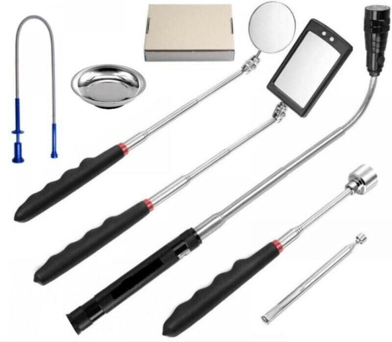 Thumbnail - Auto Inspektionsspiegel Rund Teleskop Inspektionsspiegel Flexibler Saugstab Picker mit Licht 7-teiliges Set