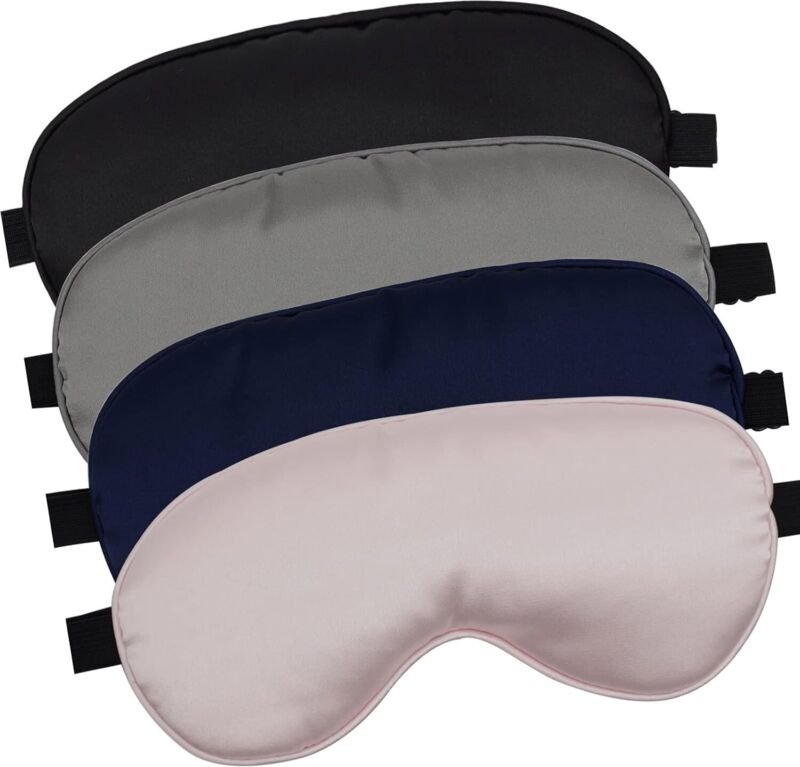 Schlafmasken, 4er-Set, aus weichem Satin, mit Gummiband, Unisex