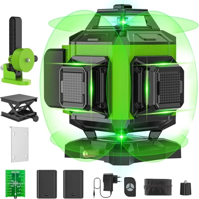 Grüner 16-Linien Baulaser 4x360° mit Fernbedienung und Drehhalterung