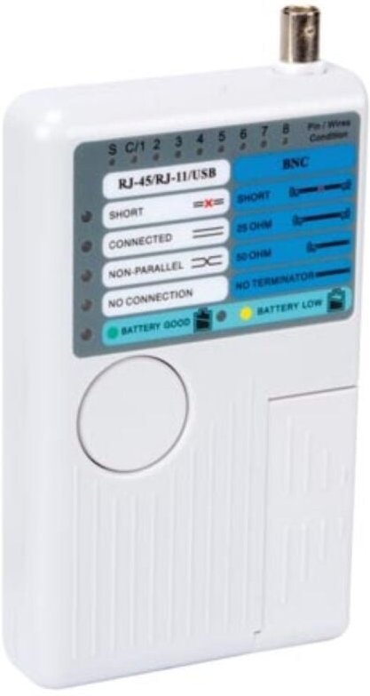 Velleman - lan/usb-tester für usb-a, mini-usb-b, bnc, 8P8C (RJ45), 6P6C (RJ12), 6P2C (RJ11), 4P4C (RJ10)