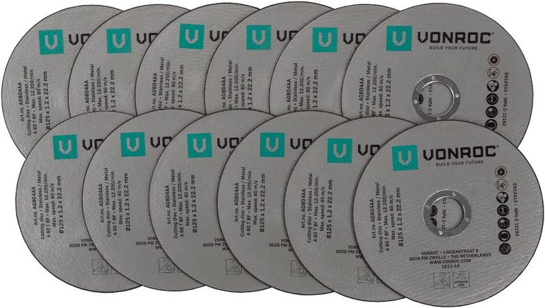 Vonroc - Universelles Metall-/Edelstahl-Trennscheiben-Set 12-teilig -ø 125 x 1,2 x 22,2 mm