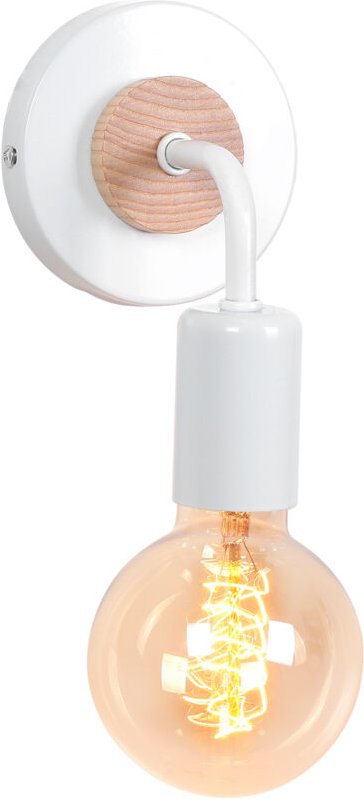 Wandlampe Vintage Innen Holz Wandleuchte E27 Metall Lampenkopf für Flur Schlafzimmer Wohnzimmer - Weiß (Ohne Glühbirne)