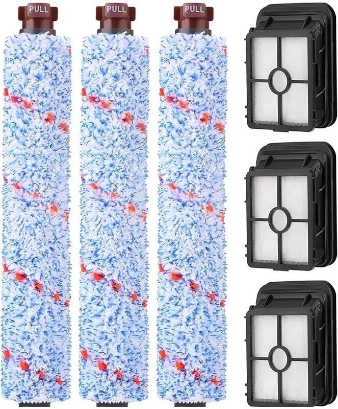 Ersatzteile für Bissell CrossWave-kompatiblen Bürstenrollenfilter, 3 Bürstenaufsätze und 3 Staubsaugerfilter für die Ser...
