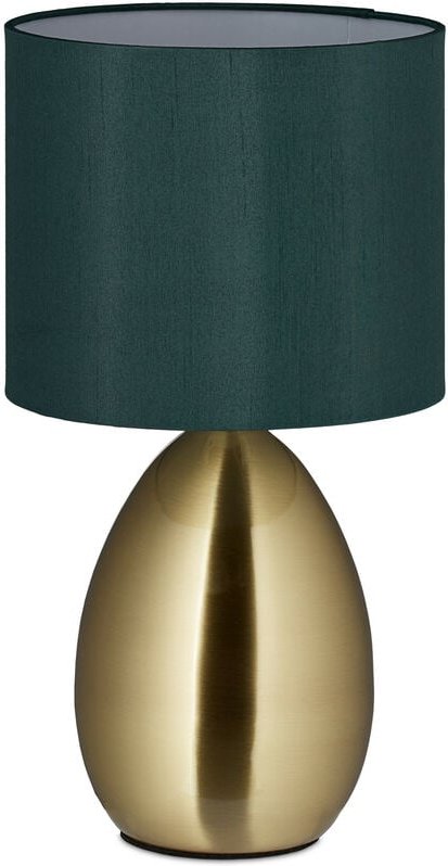 Nachttischlampe mit Touch, moderne Tischlampe, HxD: 34x18 cm, E14, Tischlampe mit Stoffschirm, gold/dunkelgrün - Relaxda...