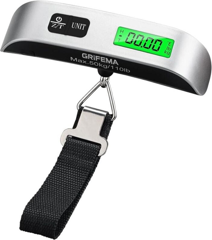 GA2005 Digitale Gepäckwaage, tragbare Reisewaage mit Tara-Funktion, maximale Traglast: 50 kg, Schwarz/Silber