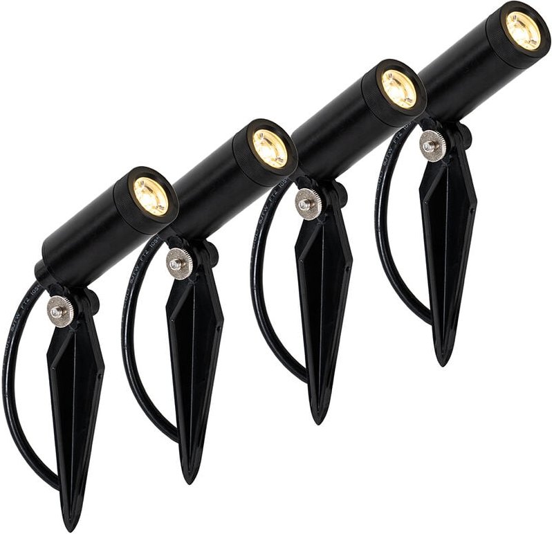 4er Set Erdspießstrahler schwarz inkl. LED IP65 Solar wiederaufladbar - Garly
