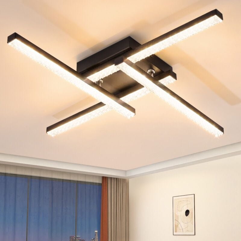 Led Deckenlampe Gbly Küche Deckenleuchte - Schwarz 45.5CM Schlafzimmerlampe 3000K Warmweiß Kristall Küchenlampe Modern D...