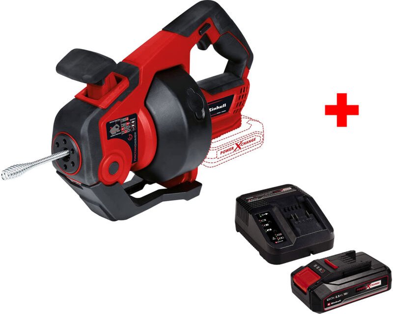 Einhelll Akku-Rohrreiniger TE-DA 18/760 Li Solo für Rohre 16-55 mm + Starterkit 2,5 Ah