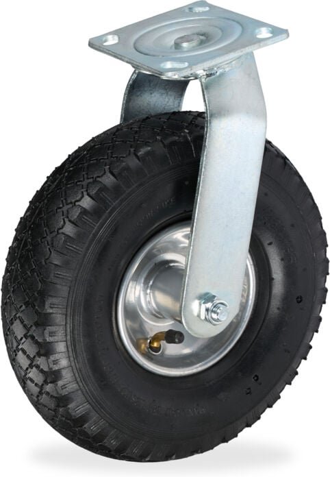 Relaxdays - Lenkrolle, luftbereift, 3.00-4, Schwerlast-Transportrolle, Platte zum Anschrauben, bis 120 kg, schwarz/silbe...