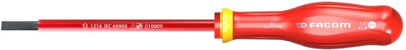 Facom - Isolierter Protwist-Schraubendreher 10000 Volt für Schlitzschrauben 5,5 x 125 – 5,5 mm Senkkopfklinge – – AT5,5 ...