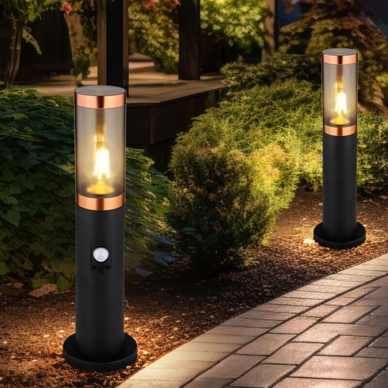 Sockelleuchte Standleuchte Außenbeleuchtung rauch Kupfer Außen mit Bewegungsmelder Garten Stehlampe, Edelstahl Kunststof...