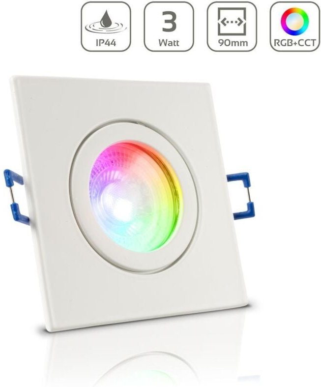 Einbauspot IP44 eckig - Farbe: Weiß - LED Leuchtmittel: GU10 5W RGB+CCT