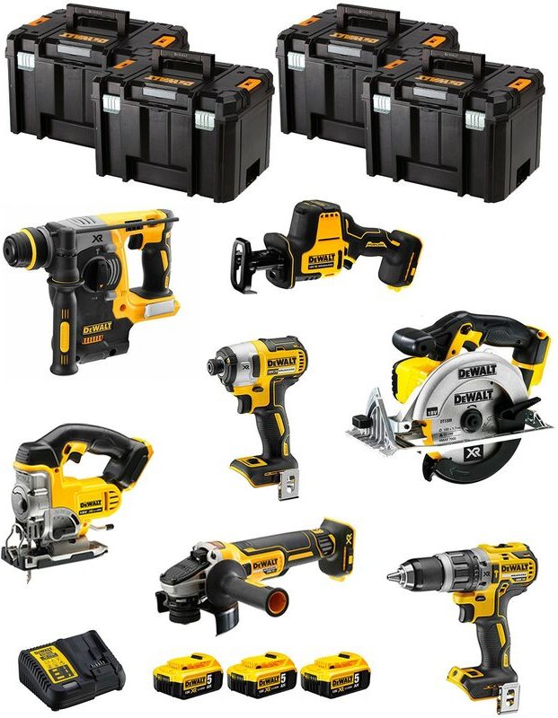 Dewalt - Kit DWK702T (DCD796 + DCH273 + DCG405 + DCF887 + DCS331 + DCS391 + DCS369 + 3 x 5,0 Ah + DCB115 + 4 x tstak vi)