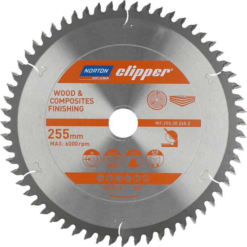 Klinge de hartmetallbearbeitet 255x3.2/2.2x30 Z60 NORTON CLIPPER - 70184608114