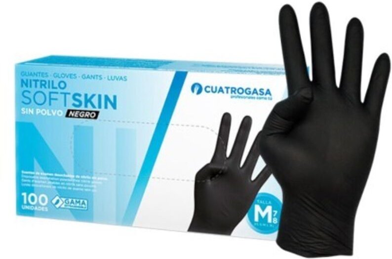 Schwarzer puderfreier Nitrilhandschuh, Schachtel mit 100 Stück - CUATROGASA
