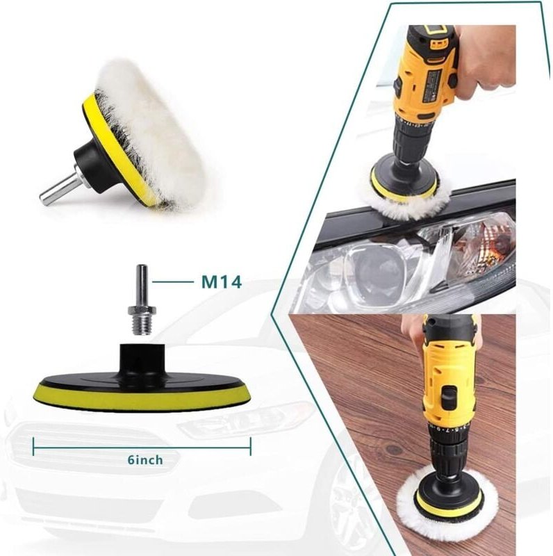 5-teiliges Wollpolierpad, Bohrer-Polierrad, befestigt mit M14-Bohradapter, universelles Zubehör für Auto, Motorrad, Kühl...