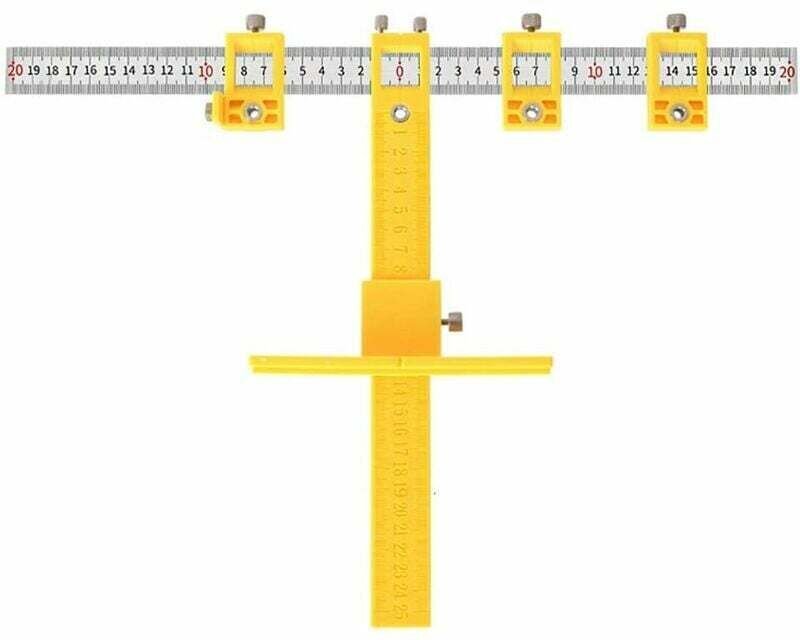 Einstellbarer Locher-Sucher für Tischlerschablonen zum Anbringen von Griffen und Knöpfen an Türen und Schubladen.