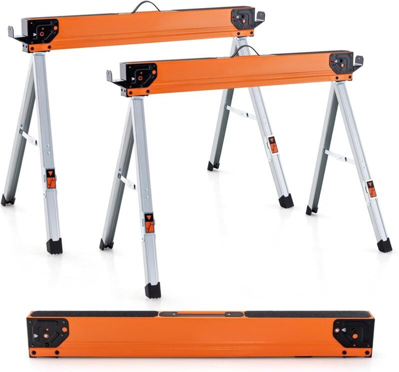 2er Set Sägebock klappbar, Arbeitsbock aus Metall bis 500 kg, Werkbock Gerüstbock Sägepferd tragbar für Schneiden, Sägen...