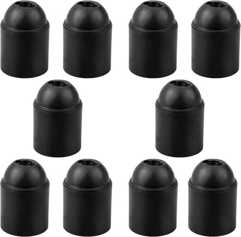 Longziming - 10er-Pack schwarze E27-Fassungen Glatter E27-Fassungshalter Freiliegender Lampensockel und dickes E27-Gewin...