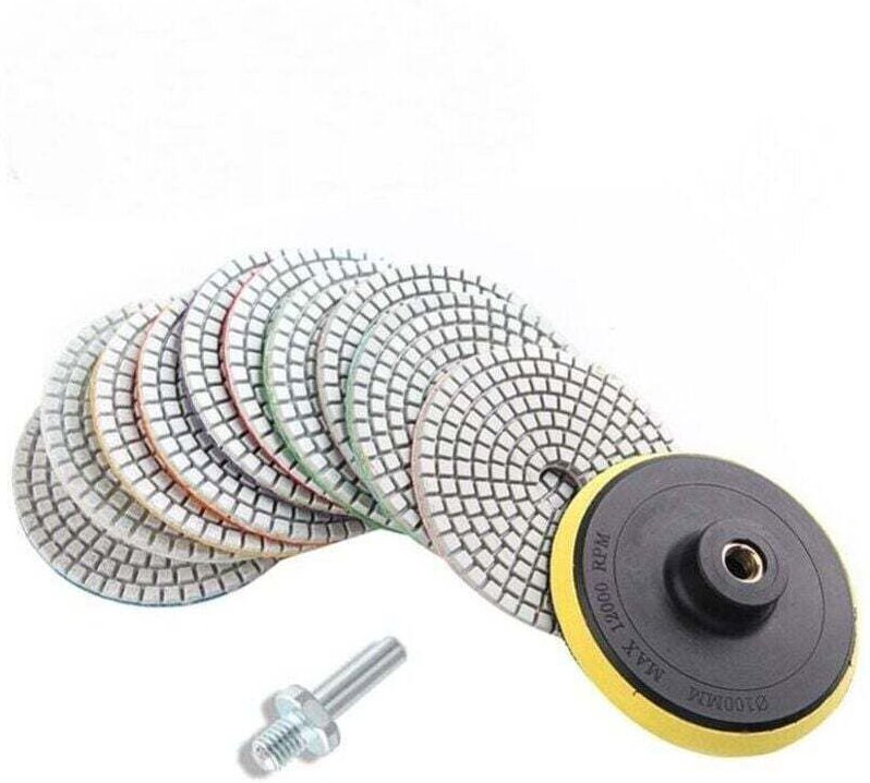 Set mit 12 Diamantpolierscheiben (10 cm) – Für Granit, Marmor, Beton – Hohe Verschleißfestigkeit – Hohe Poliergeschwindi...