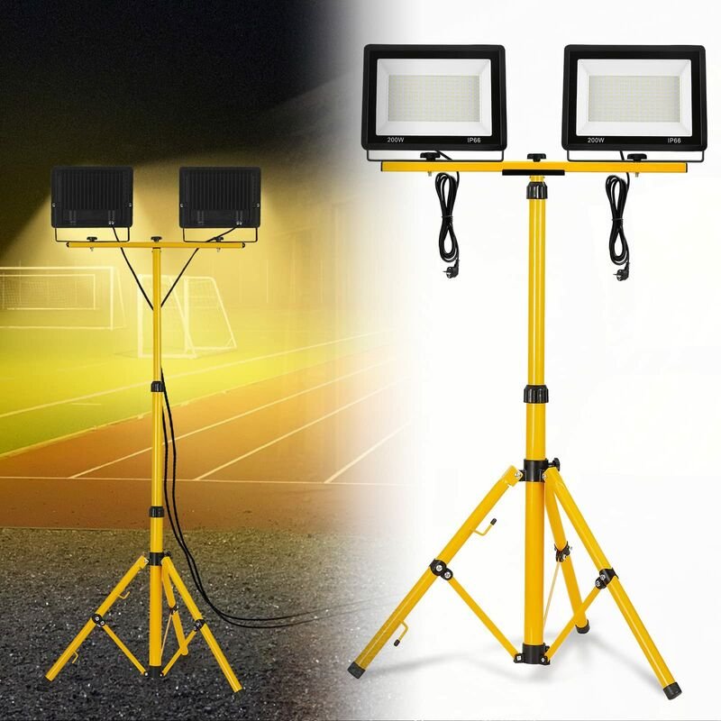 Led Baustrahler mit Stativ Arbeitsleuchte Bauscheinwerfer inkl. Netzkabel, IP66 Wasserdicht Höhenverstellbar Arbeitssche...